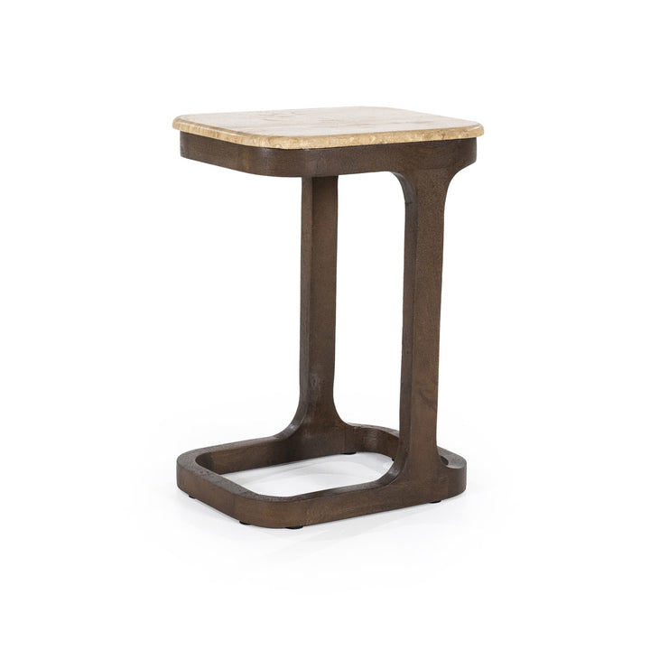 Bijzettafel Tyler – mangohout & travertin bruin