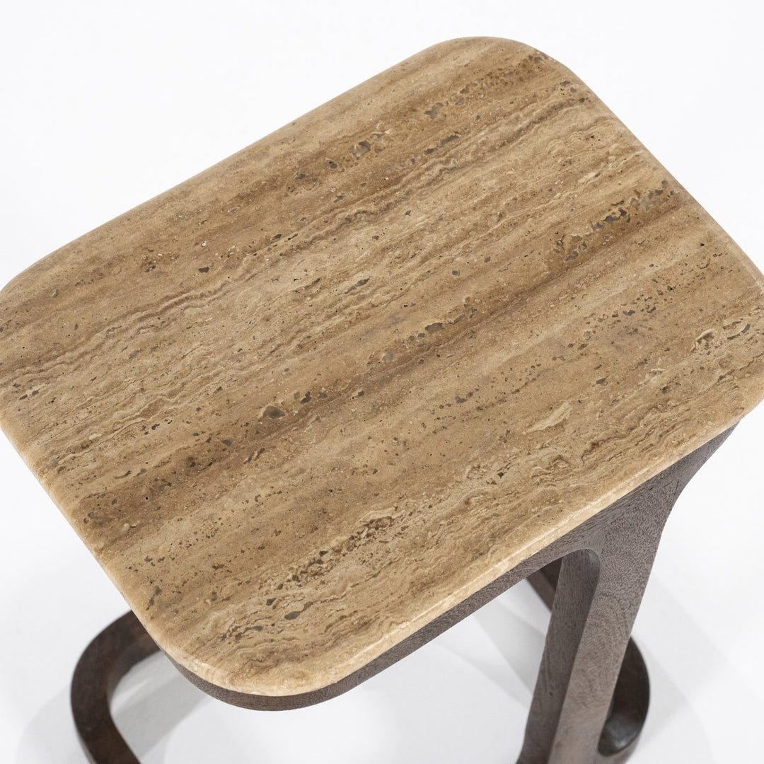 Bijzettafel Tyler – mangohout & travertin bruin