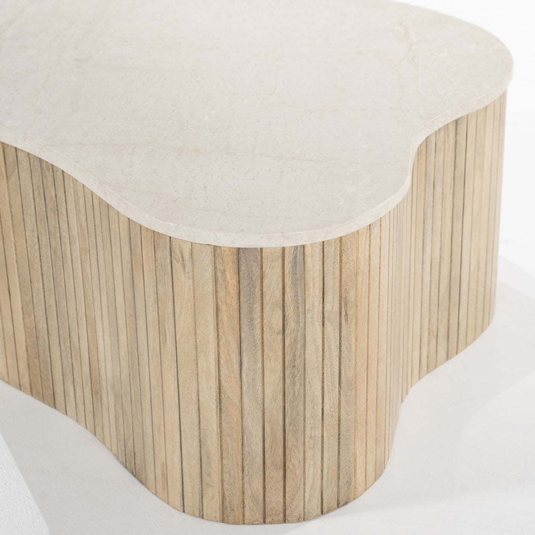 Salontafel Kira – mangohout & marmer wit medium