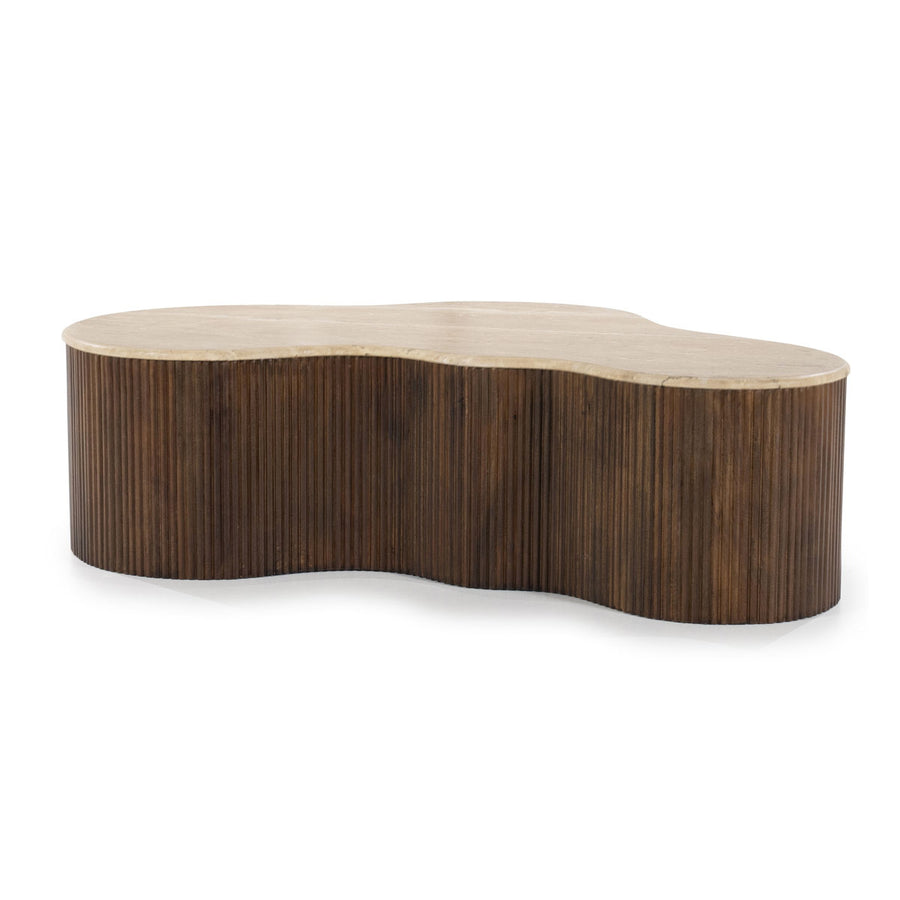Salontafel Mari – mangohout & travertin bruin 129x84x36cm