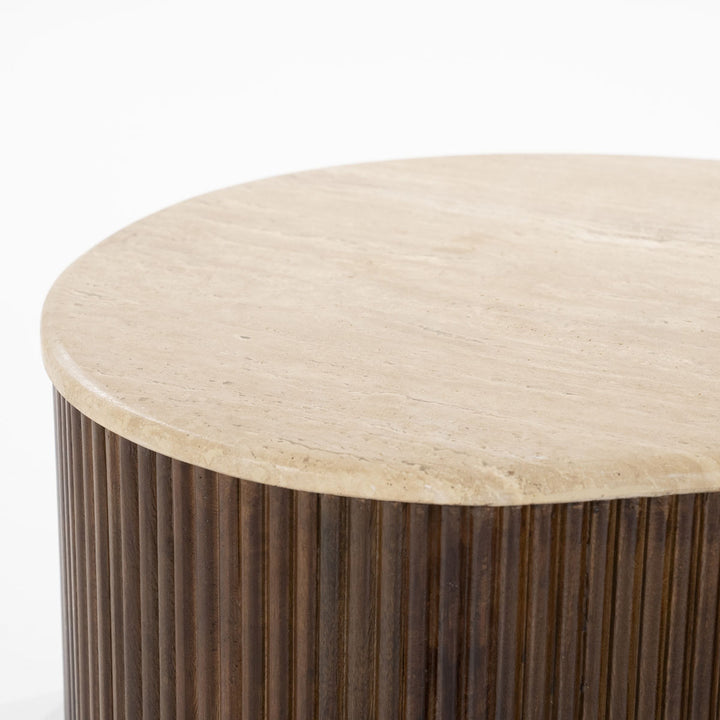 Salontafel Mari – mangohout & travertin bruin 129x84x36cm