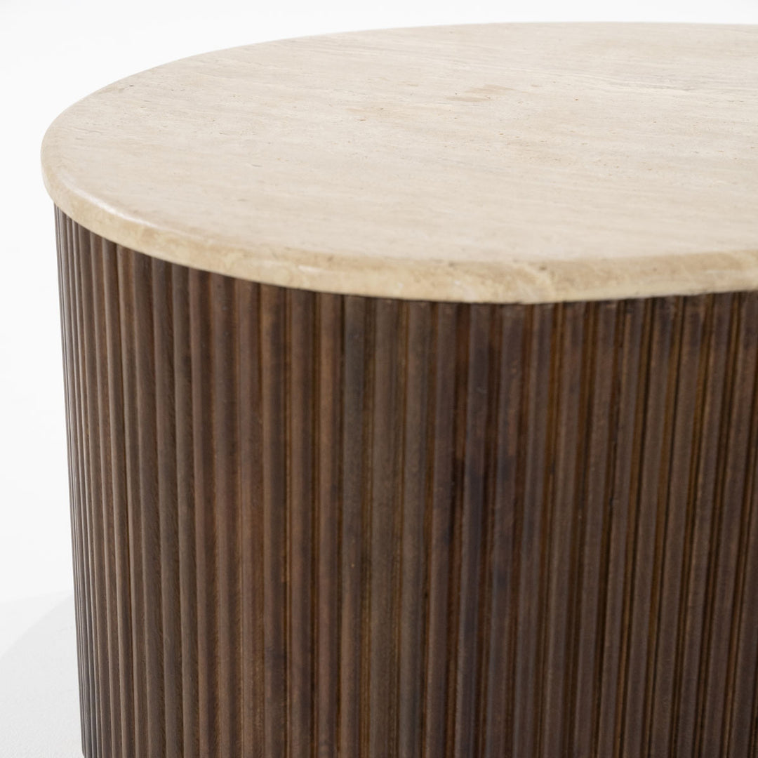 Salontafel Mari – mangohout & travertin bruin 129x84x36cm