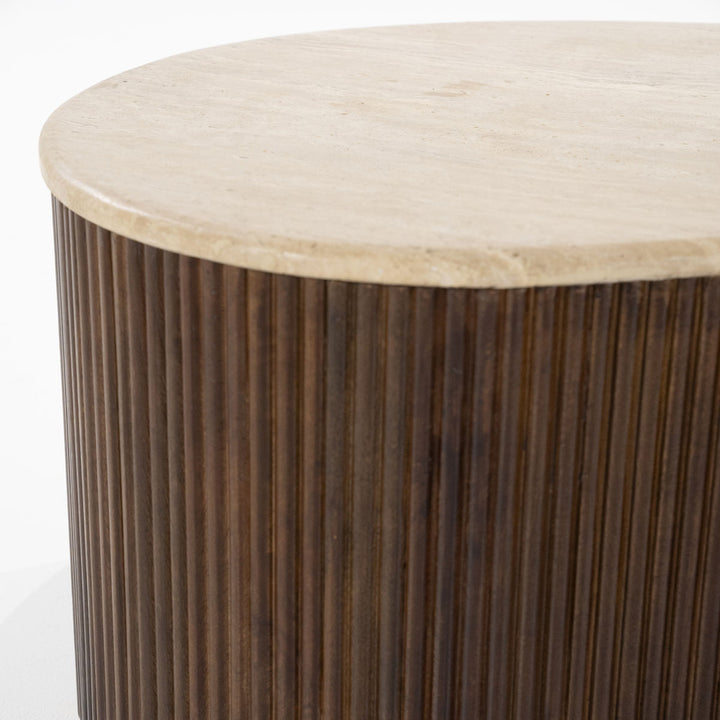 Salontafel Mari – mangohout & travertin bruin 129x84x36cm