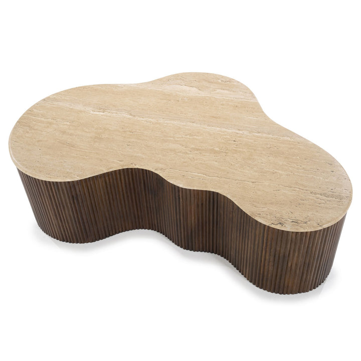 Salontafel Mari – mangohout & travertin bruin 129x84x36cm