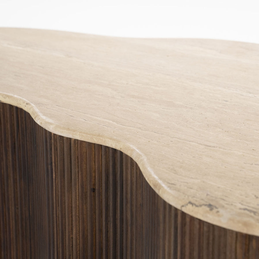 Salontafel Mari – mangohout & travertin bruin 129x84x36cm