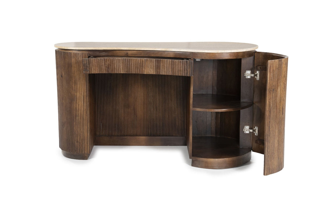 Bureau Mari – mangohout & travertin bruin