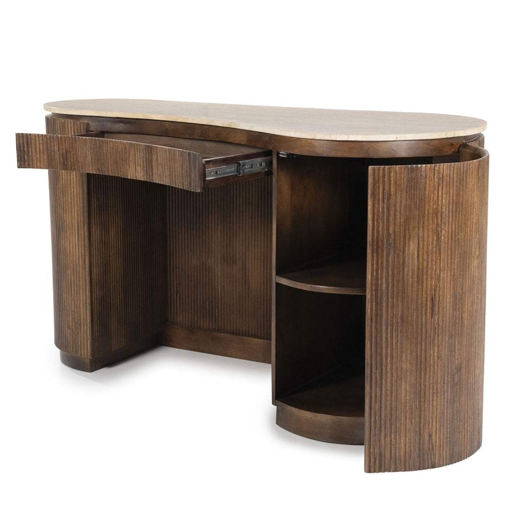 Bureau Mari – mangohout & travertin bruin