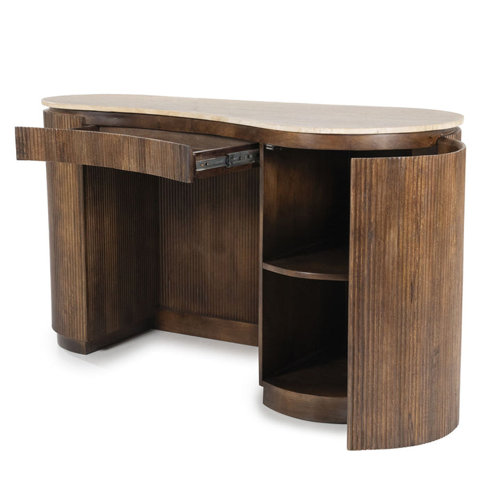 Bureau Mari – mangohout & travertin bruin
