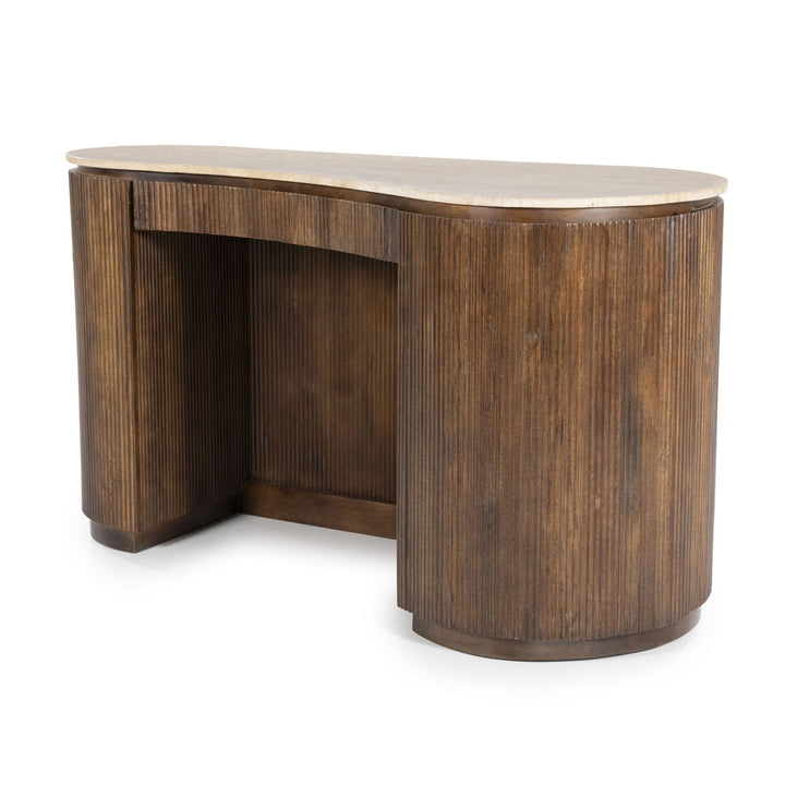 Bureau Mari – mangohout & travertin bruin
