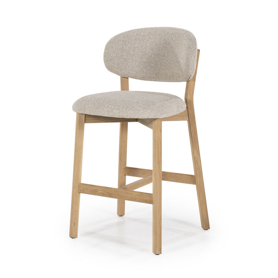 Barstoel Mikky – stof & eikenhout naturel taupe moon