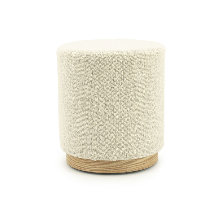 Poef Avah – stof & dennenhout fineer beige mantz small