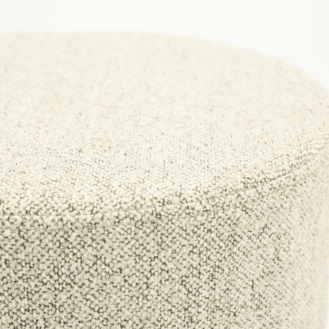 Poef Avah – stof & dennenhout fineer taupe mantz small