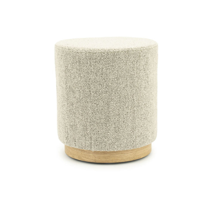 Poef Avah – stof & dennenhout fineer taupe mantz small