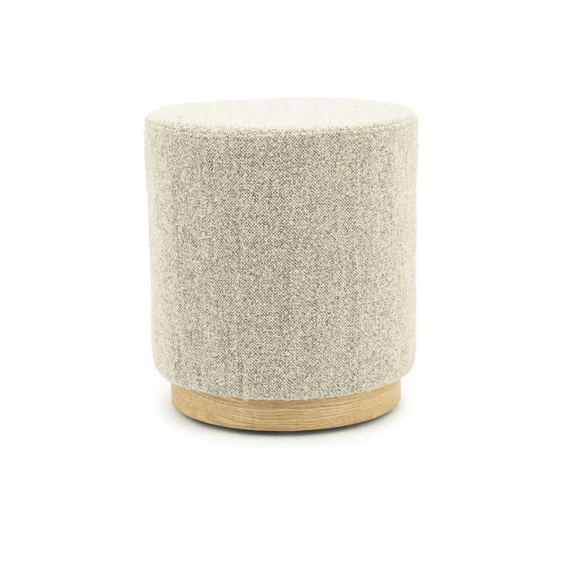 Poef Avah – stof & dennenhout fineer taupe mantz small