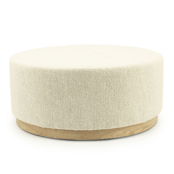 Poef Avah – stof & dennenhout fineer beige mantz large