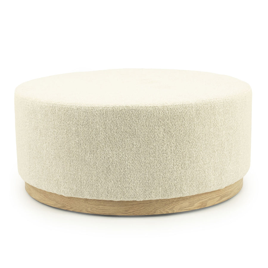 Poef Avah – stof & dennenhout fineer beige mantz large