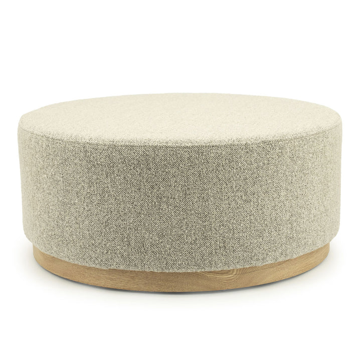 Poef Avah – stof & dennenhout fineer taupe mantz large