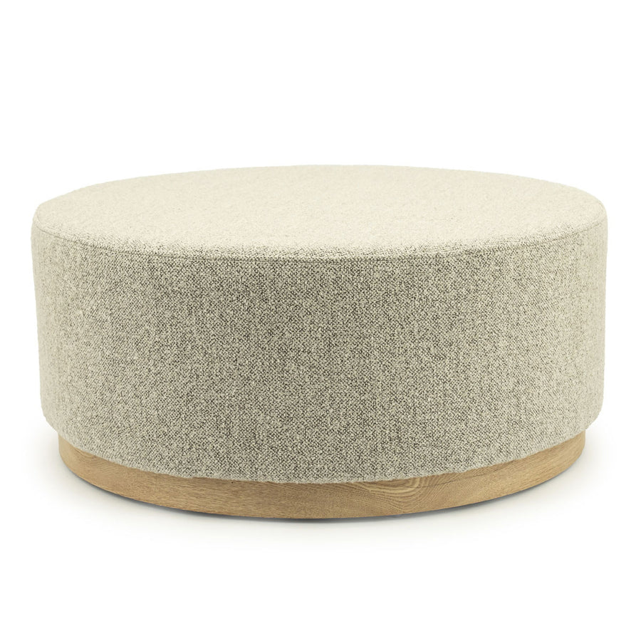 Poef Avah – stof & dennenhout fineer taupe mantz large