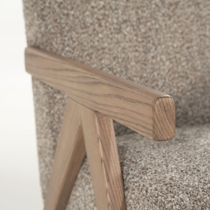 Fauteuil Francis – stof & essenhout taupe flou