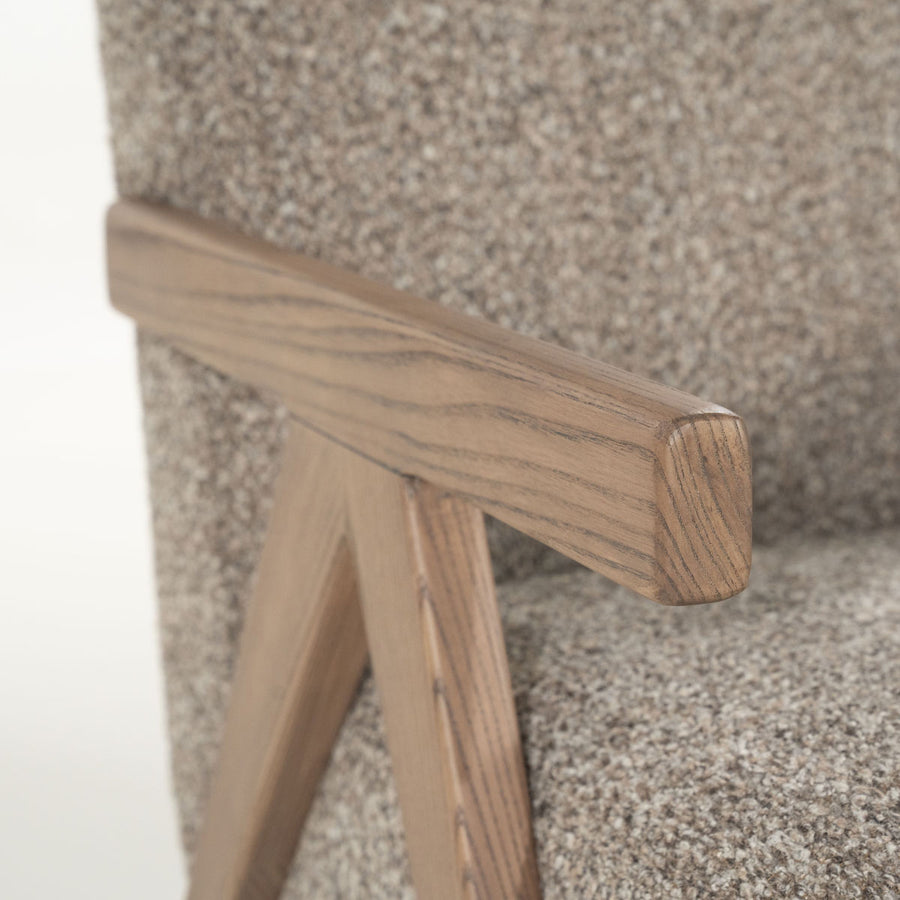 Fauteuil Francis – stof & essenhout taupe flou