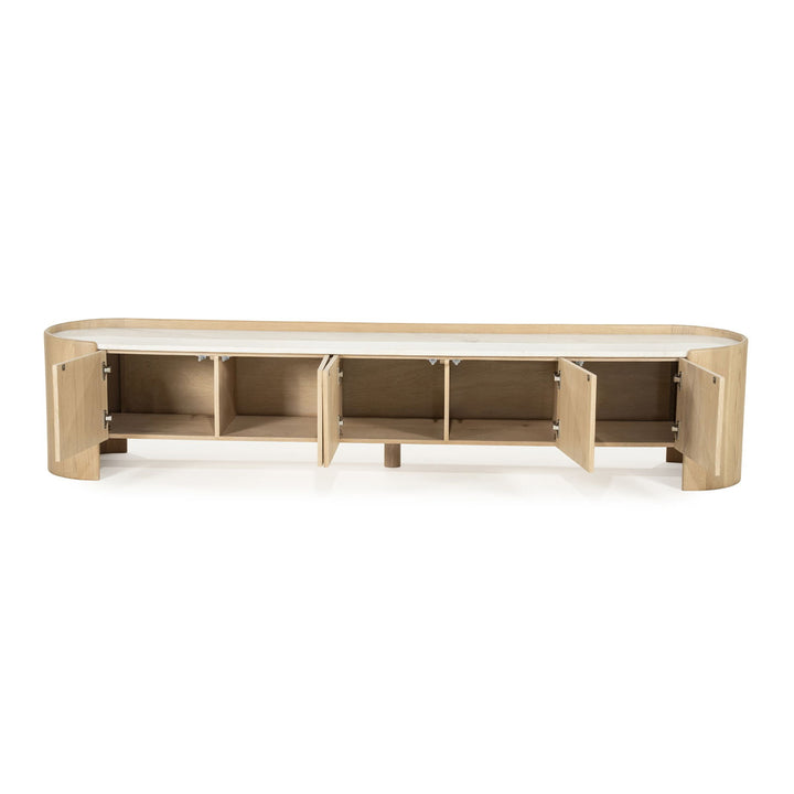 TV meubel Don – eikenhout, eikenfineer & marmer naturel 240cm