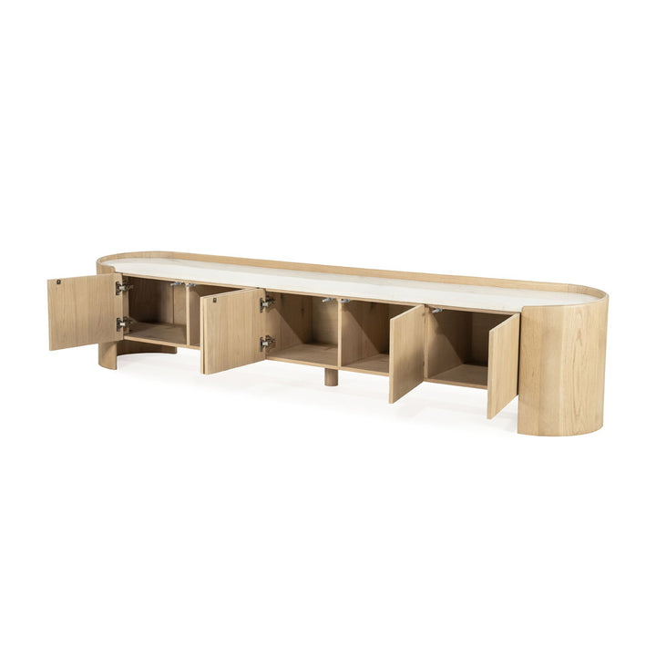 TV meubel Don – eikenhout, eikenfineer & marmer naturel 240cm
