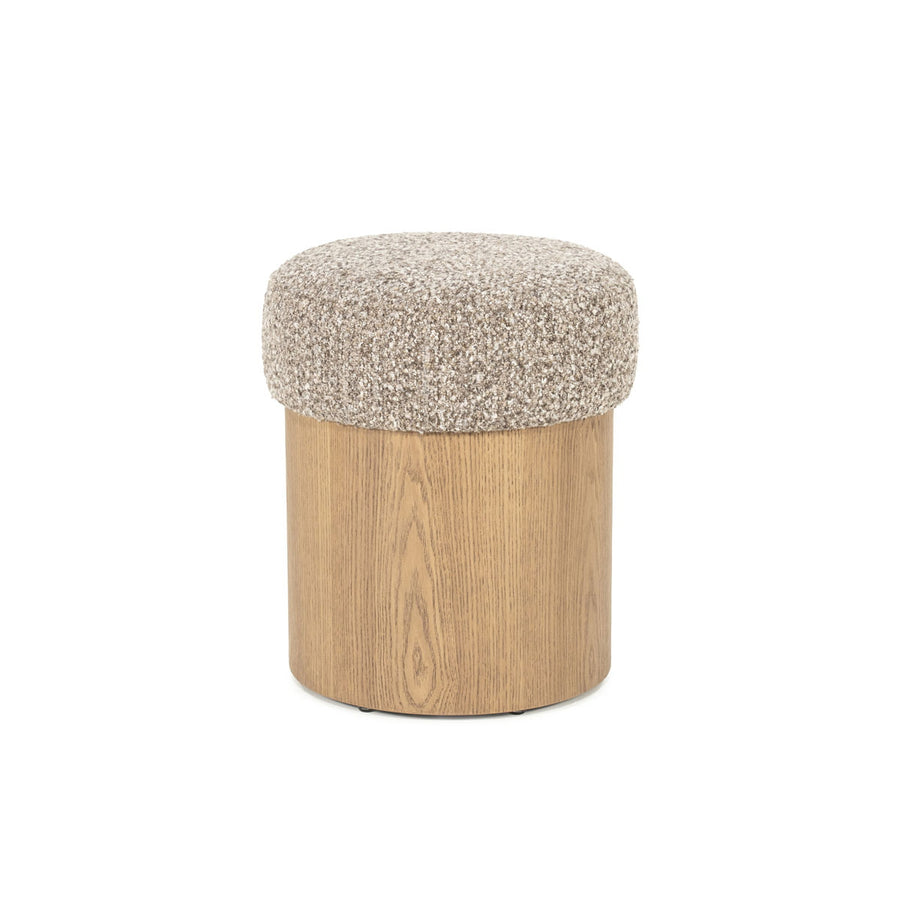 Poef George – stof & hout taupe flou