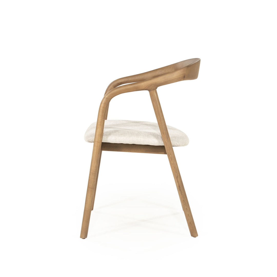 Stoel Rayven – essenhout & stof lichtbruin