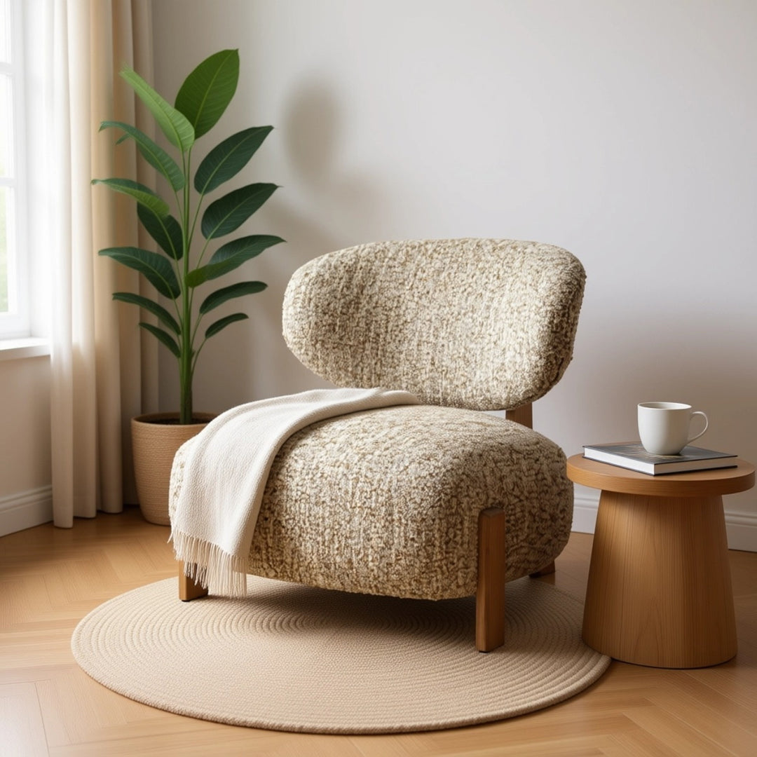 Fauteuil Reza – stof beige & naturel frame
