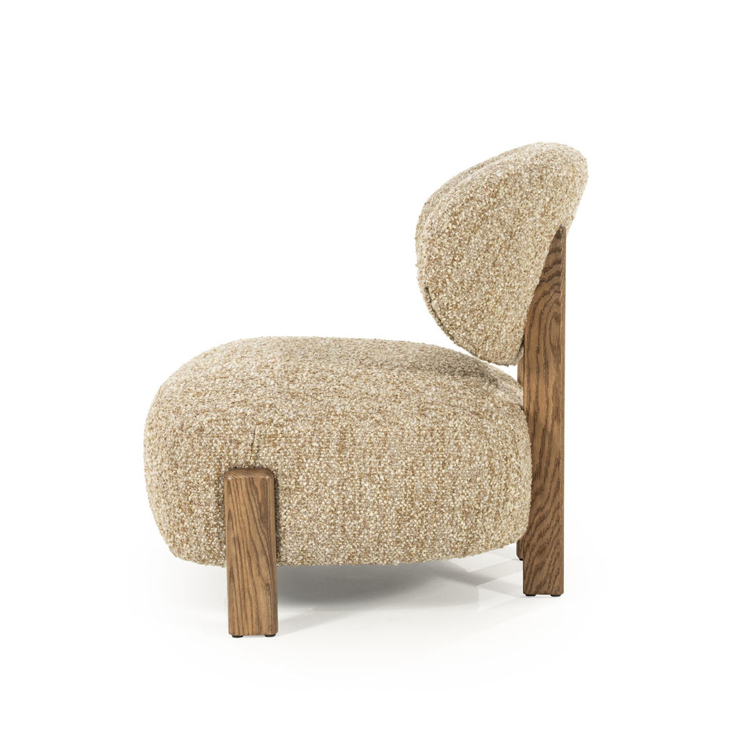 Fauteuil Reza – stof taupe & bruin frame