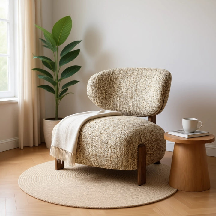 Fauteuil Reza – stof beige & bruin frame