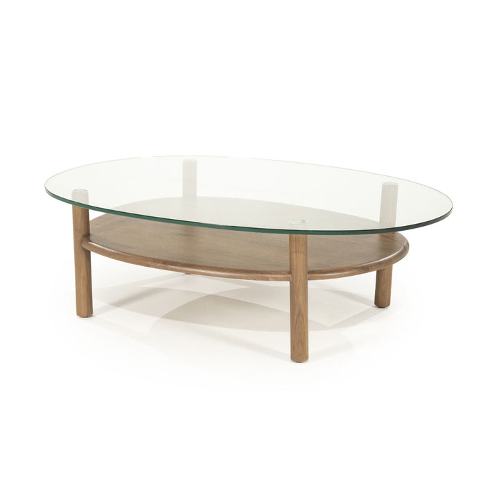 Salontafel Cleo – eikenhout & glas lichtbruin