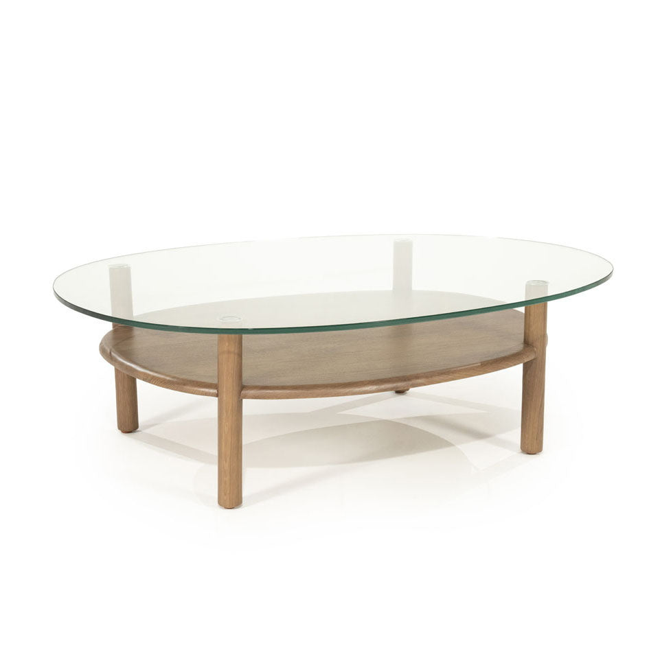 Salontafel Cleo – eikenhout & glas lichtbruin