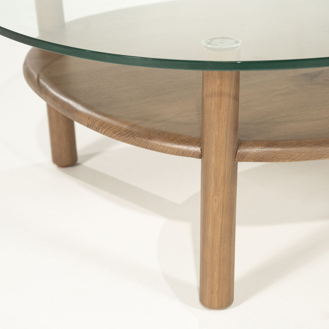 Salontafel Cleo – eikenhout & glas lichtbruin