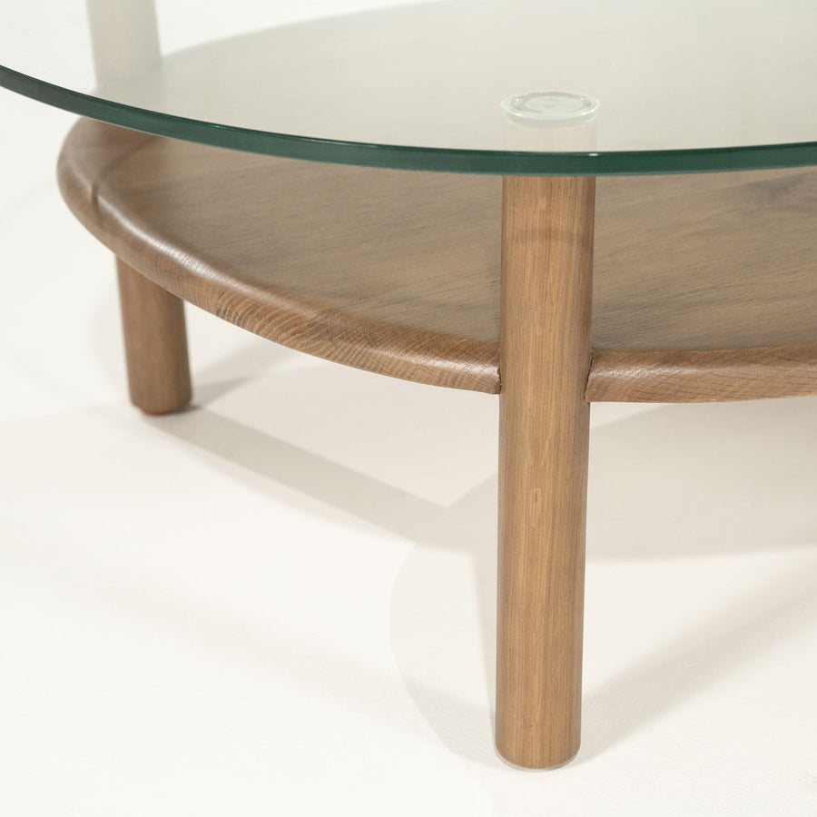 Salontafel Cleo – eikenhout & glas lichtbruin