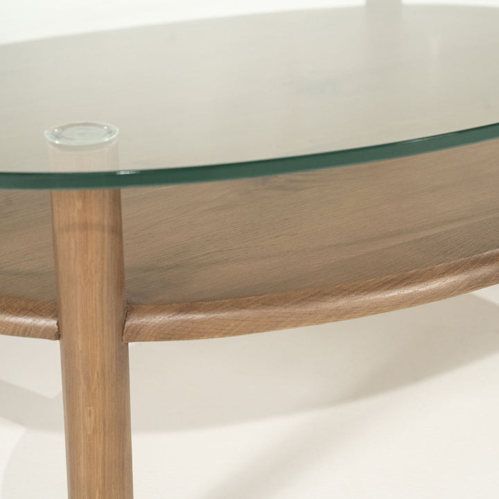 Salontafel Cleo – eikenhout & glas lichtbruin