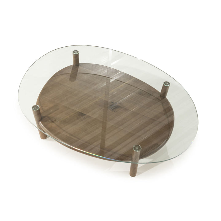 Salontafel Cleo – eikenhout & glas lichtbruin