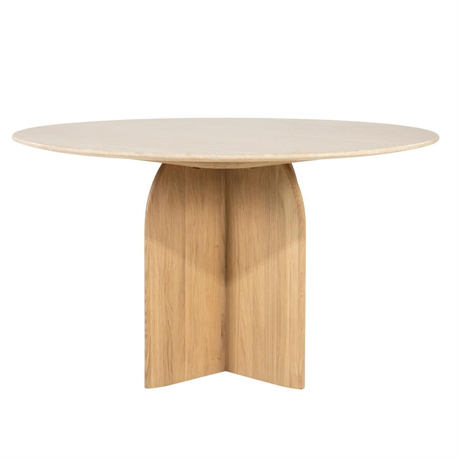 Eettafel Lova travertin blad van dichtbij