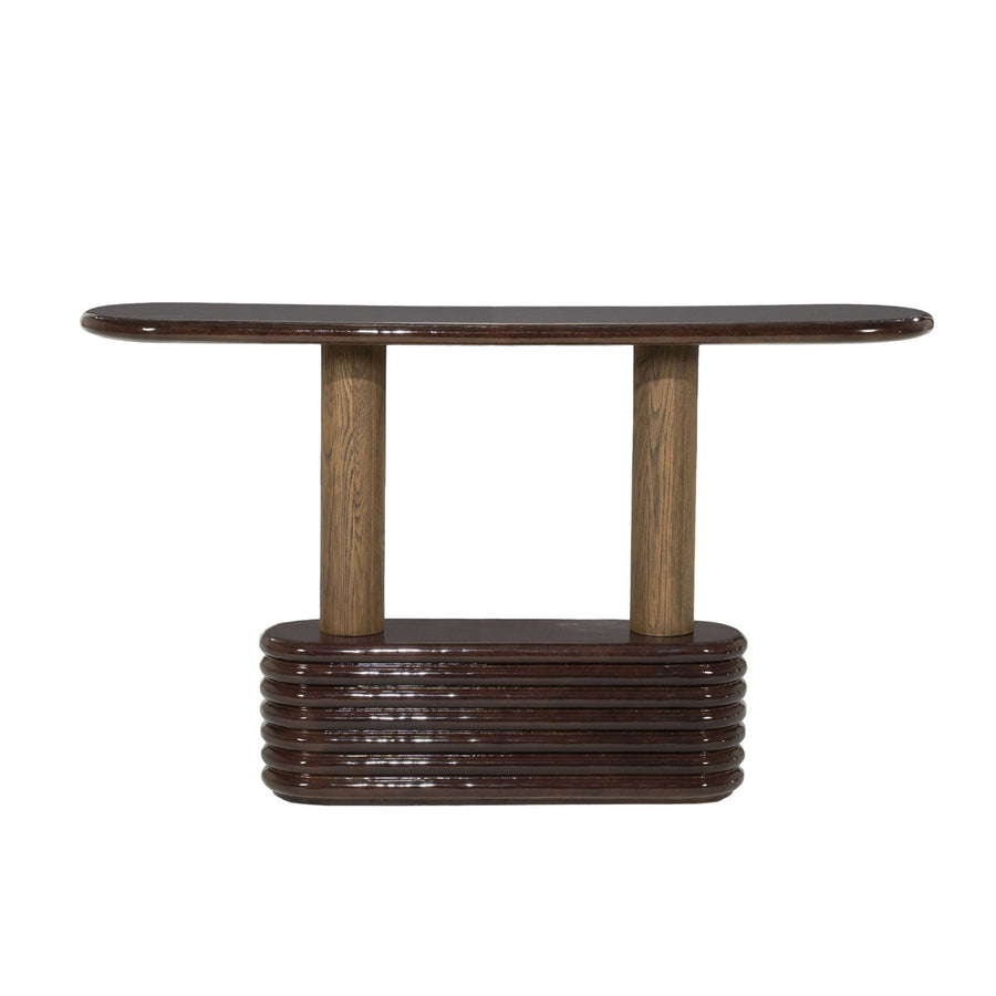 Sidetable Kyan – beton, eiken & metaal roodbruin