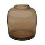 Bartica Taupe vaas – Lage mondgeblazen designvaas in taupe glas