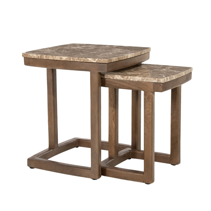 Bijzettafel set Nordin – mangohout & Emperador marmer