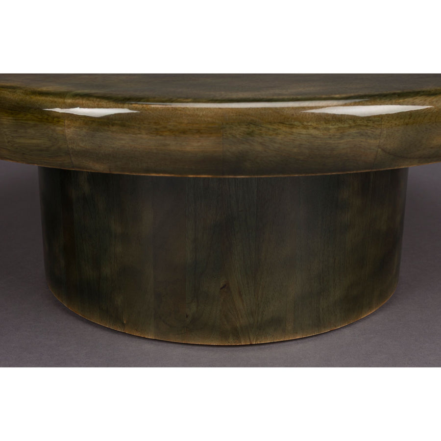 Detail van het groene mangohout van de Mush salontafel