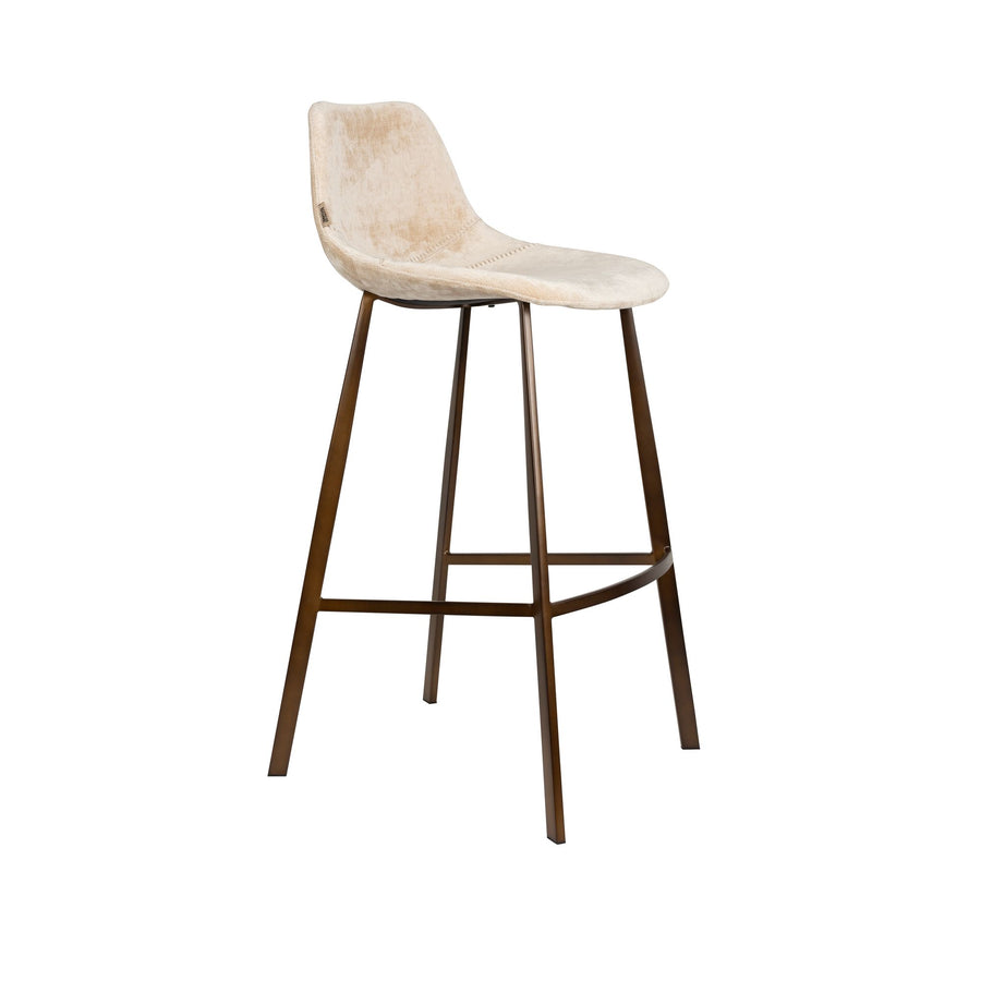 Barkruk 80 cm beige geweven met bronzen onderstel – Dutchbone Franky