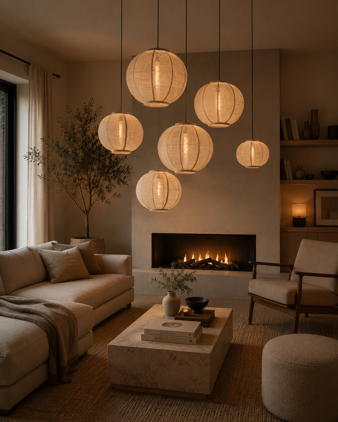 Japandi hanglamp Fabric zandkleurig