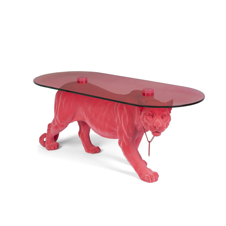 Bold Monkey Dope As Hell Salontafel Roze – Panter Design met Glazen Blad