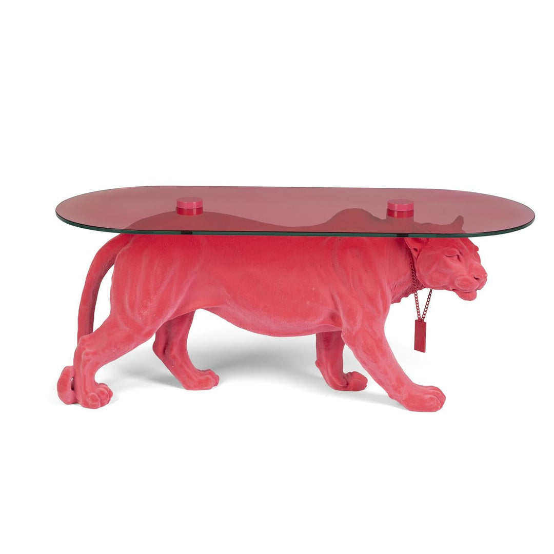 Bold Monkey Dope As Hell Salontafel Roze – Panter Design met Glazen Blad