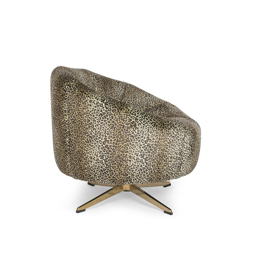 Bold Monkey Loungestoel met Panterprint – Fluwelen Draaifauteuil Design