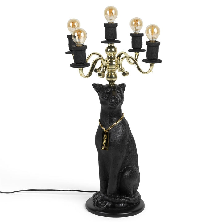 Zwarte Panter Vloerlamp – Bold Monkey Design Lamp met Gouden Details