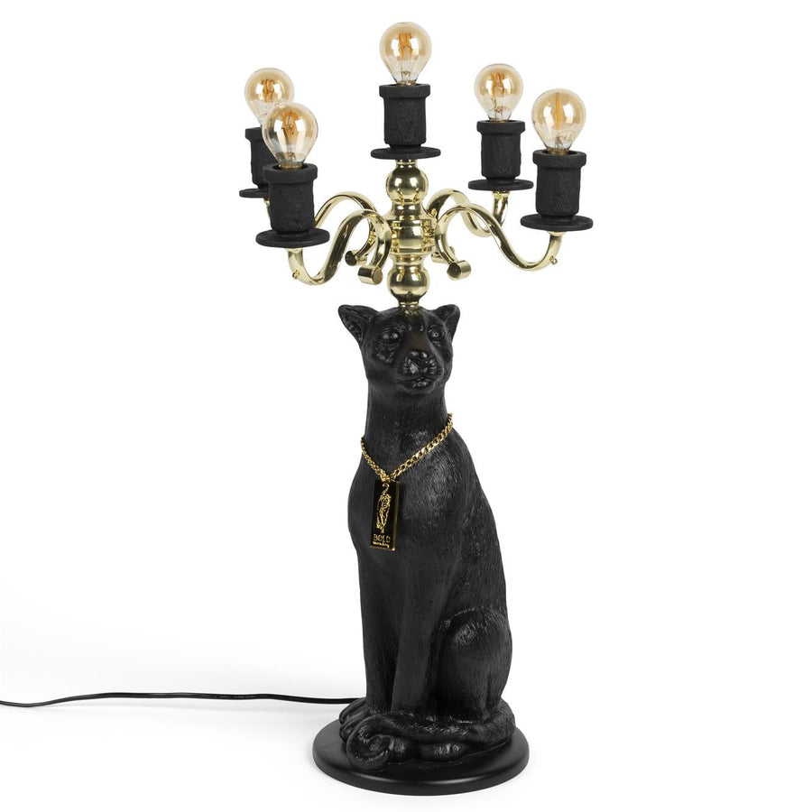 Zwarte Panter Vloerlamp – Bold Monkey Design Lamp met Gouden Details
