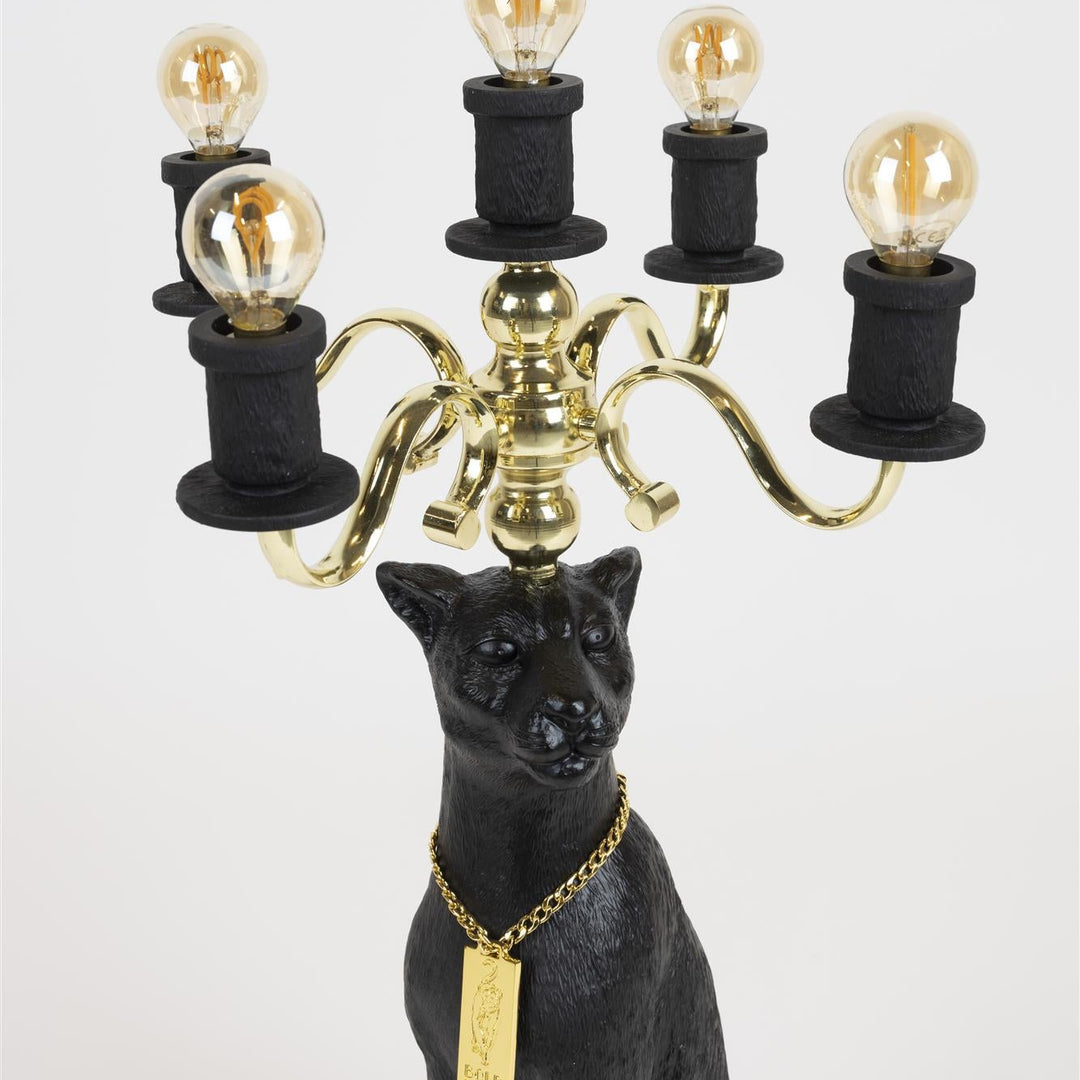 Zwarte Panter Vloerlamp – Bold Monkey Design Lamp met Gouden Details